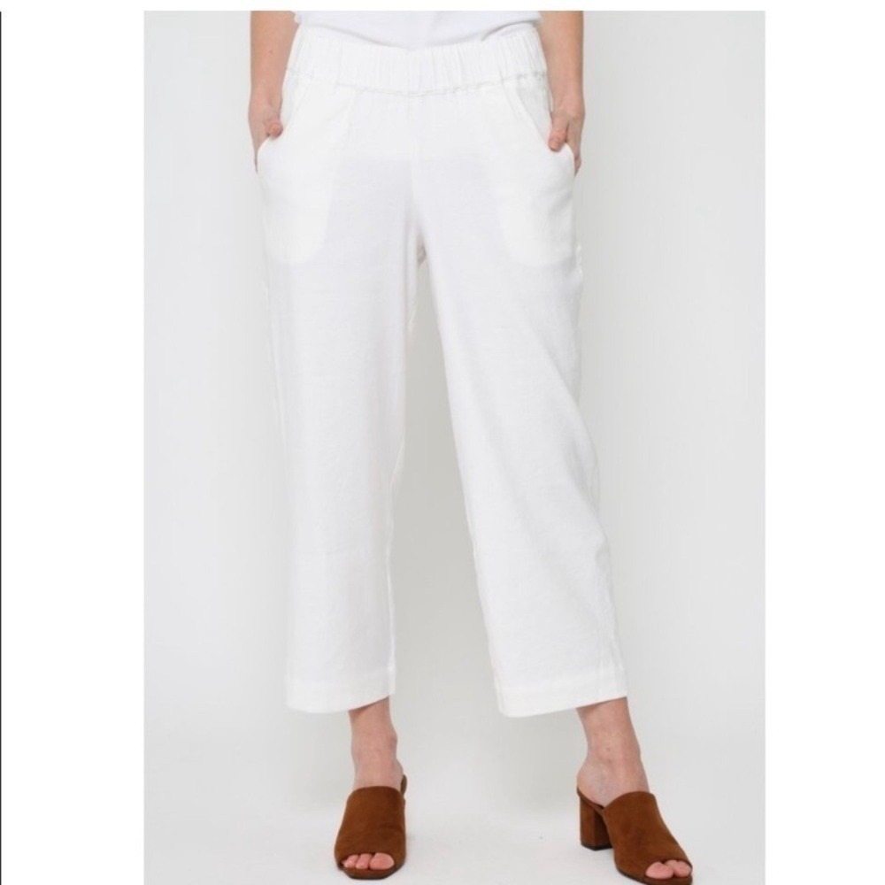 Jarbo easy crop size 32 white elastic waist pockets pull on summer linen blend